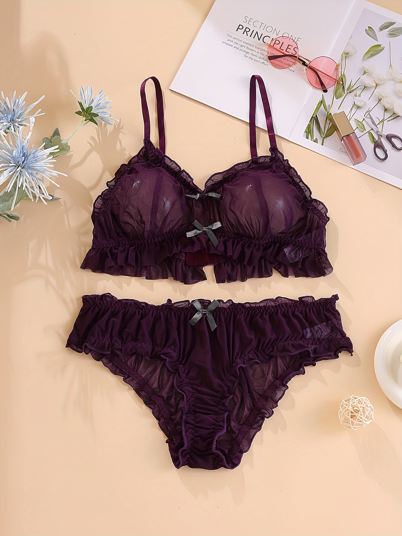 Женский прозрачный кружевной комплект нижнего белья большого размера