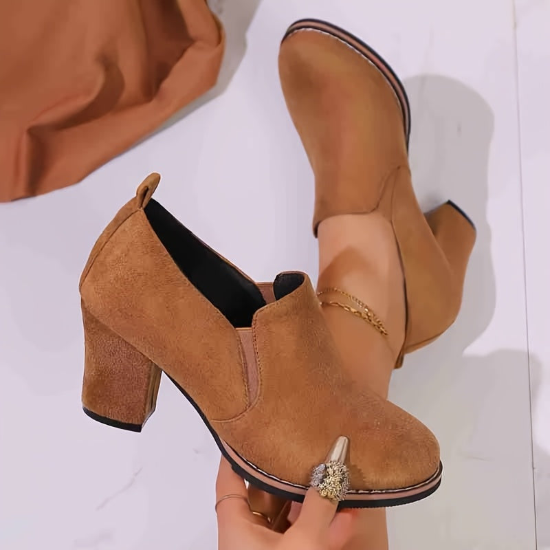 Women's Navy Blue Block Heel Loafers Casual Round Toe Mid-Heel All-Season Shoes