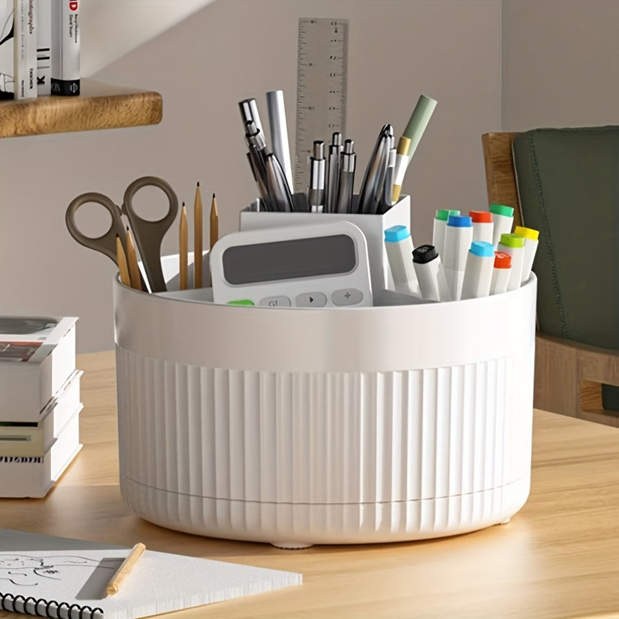 360° Rotating Makeup Organizer for Brushes Pens Accessories White Plastic Vanity Office School