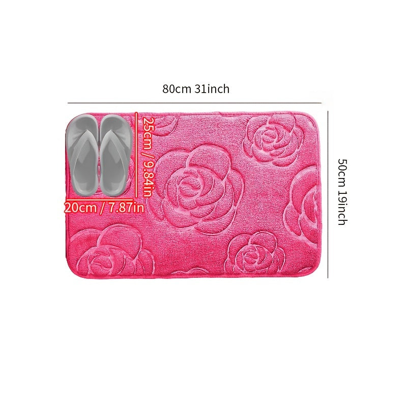 Blue and White Floral Bathroom Mat Plush Anti-Slip Absorbent Soft Rug