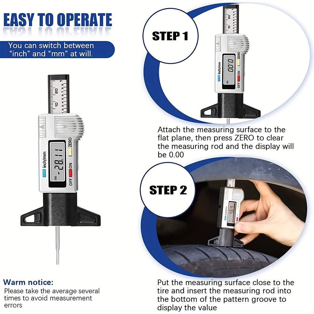 Цифровой измеритель глубины протектора шин 0-25,4 мм дюйм Автомобиль грузовик мотоцикл