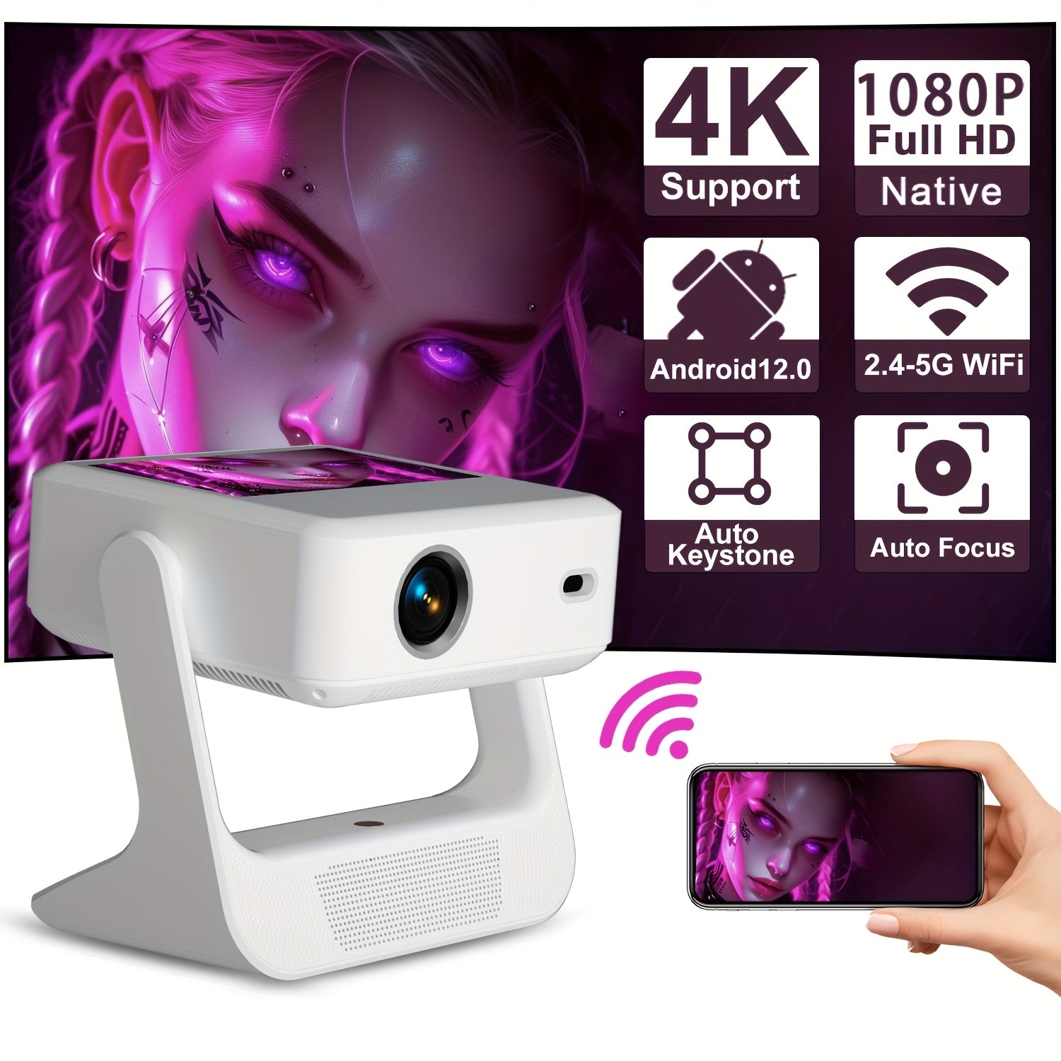 Proyector portátil de doble pantalla 4K 1080P Full HD Wi-Fi pantalla táctil