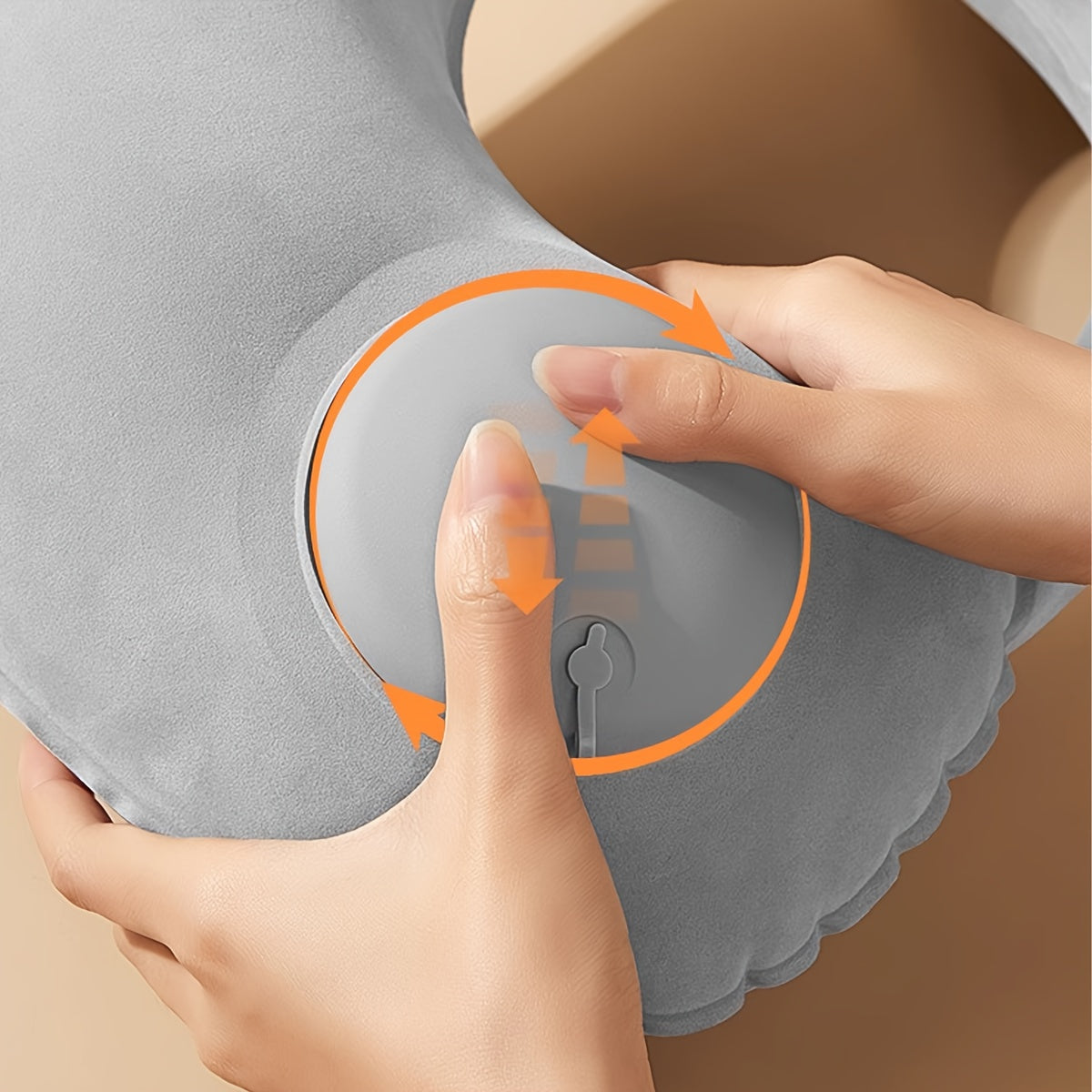 Grey Travel Inflatable U-Shaped Neck Pillow with Adjustable Air Pressure for Travel and Car