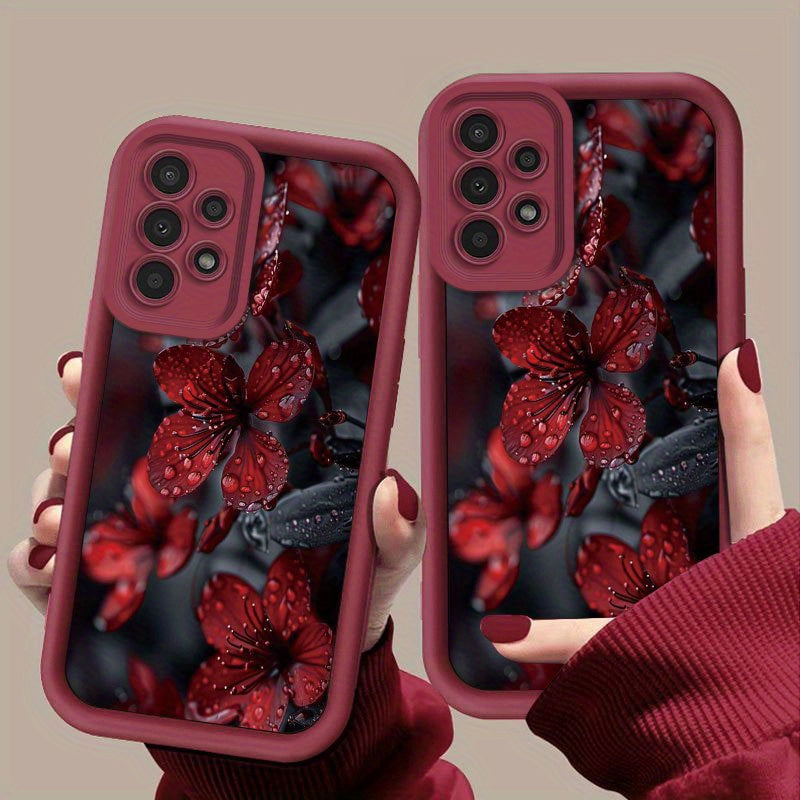 Red Water Drop Flower Pattern Silicone TPU Phone Case for Galaxy Models