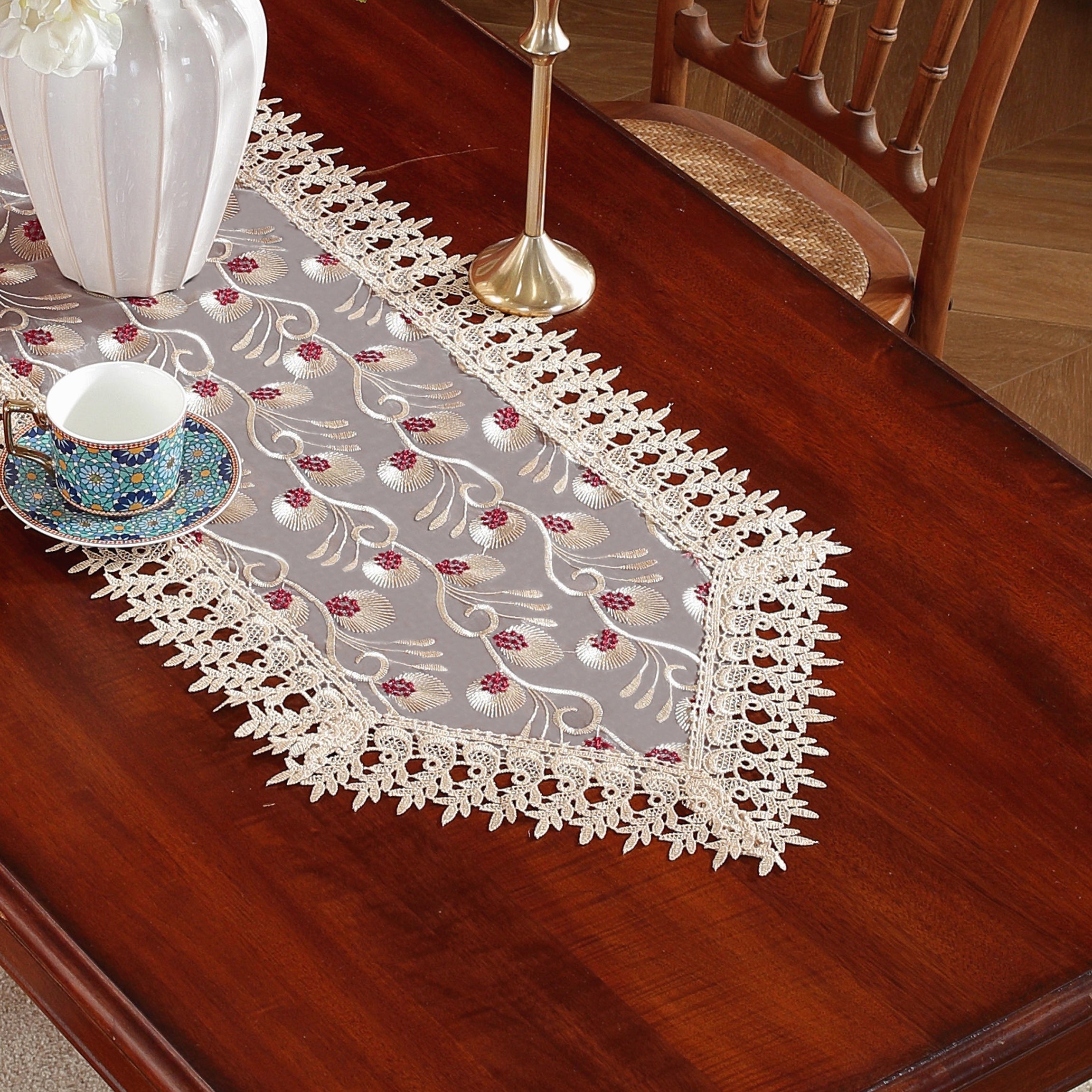 Embroidered Polyester Table Runner for Holiday and Wedding Decor