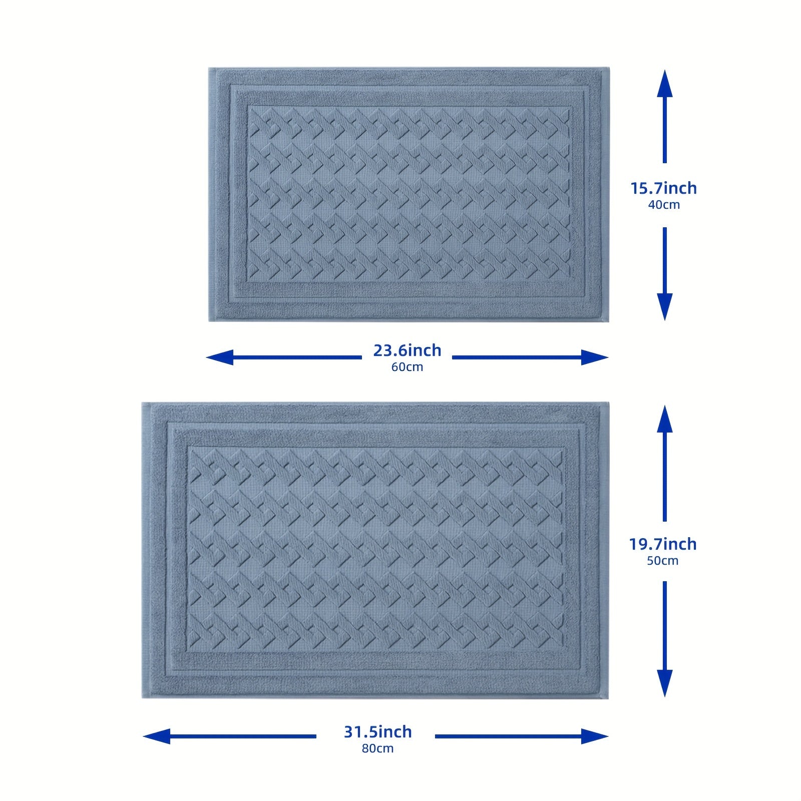 Non-Slip Bath Mat Absorbent Square Rug with Striped or Solid Colors for Bathroom Safety