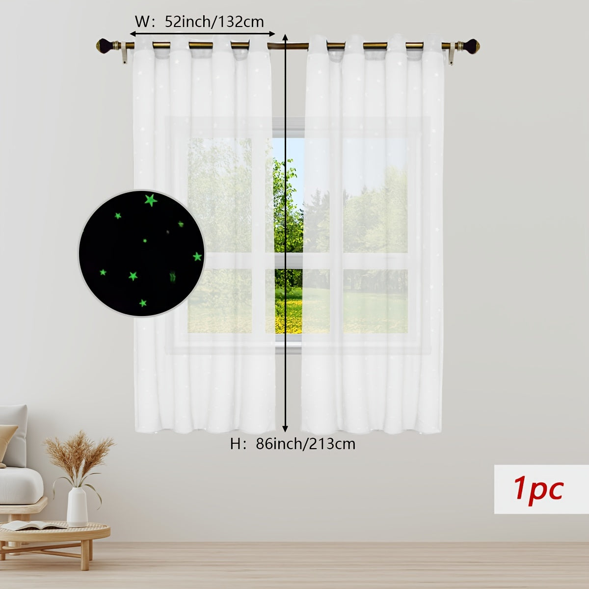 Pastoral Style Curtains with Luminous Star Pattern for Bedroom Living Room Office Kitchen