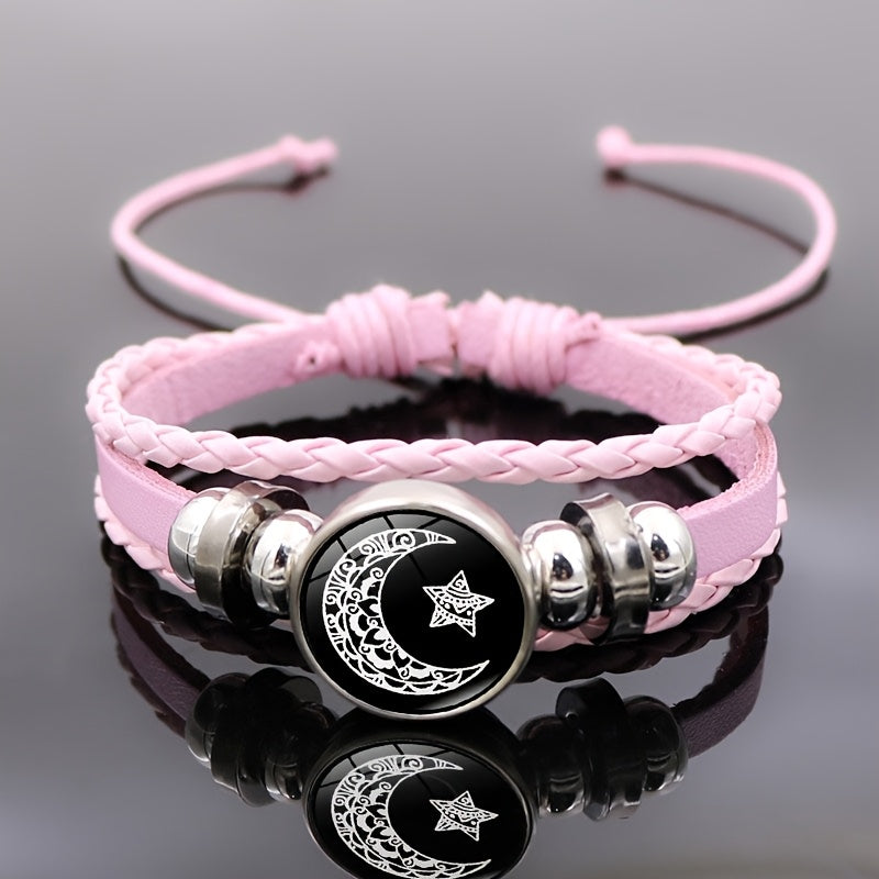 2 ta qorong'uda porlaydigan Quyosh va Oy charm bilaguzuklar to'plami, sun'iy charm ipdan tayyorlangan, juftliklar, erkaklar va ayollar uchun mukammal. Qiz do'stingiz yoki partiya uchun ideal sovg'a.