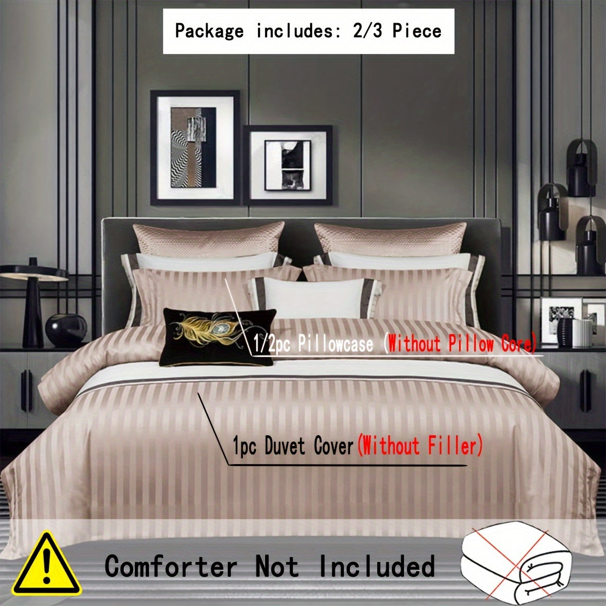 White Satin Print 3-Piece Duvet Cover Set with Pillowcases Bedding