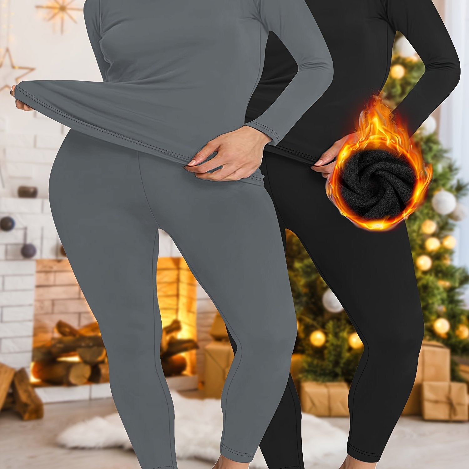 Plus o'lcham kuz qish fleece issiq ichki kiyim to'plami bo'yin issiq qilgich bilan