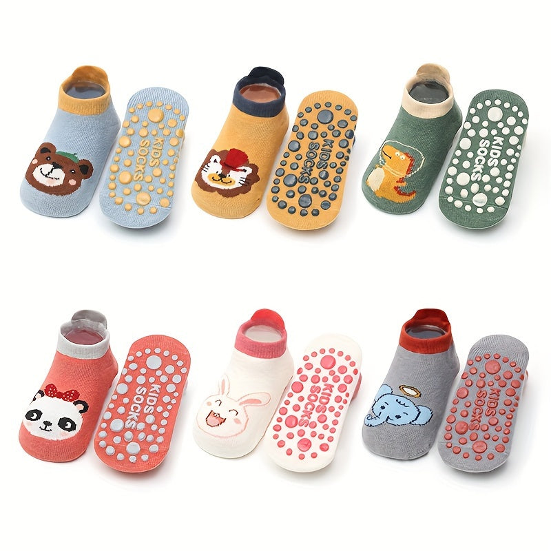 Baby Boys Socks 6 Pairs Non-Slip Cotton Cartoon Animal Toddler Ankle Socks
