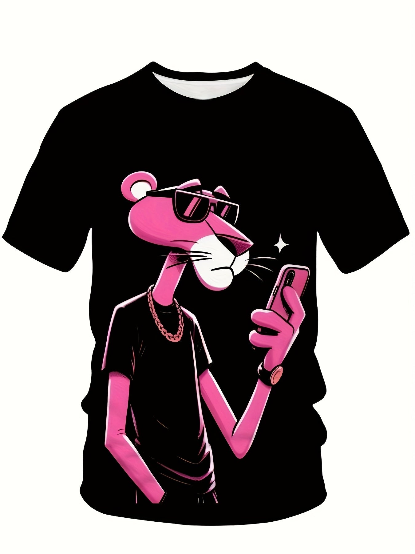 Men's Plus Size Short Sleeve T-Shirt with 3D Pink Leopard Cartoon Animal Pattern Crew Neck Sports Casual