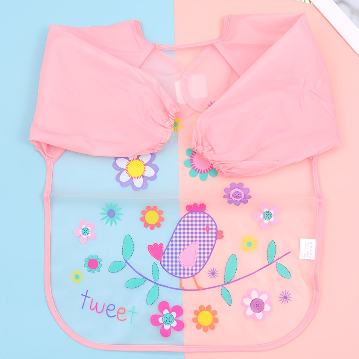 Baby Waterproof Bib for Kids Reversible Cartoon Design Long Sleeve Feeding Smock