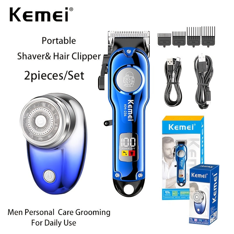 Kit de aseo para barba recargable por USB, cortapelos y afeitadora 2 en 1 portátil