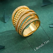 Women's Gold-Plated Copper Ring with Synthetic Cubic Zirconia December Birthstone Multi-Layer Starry Sky Design