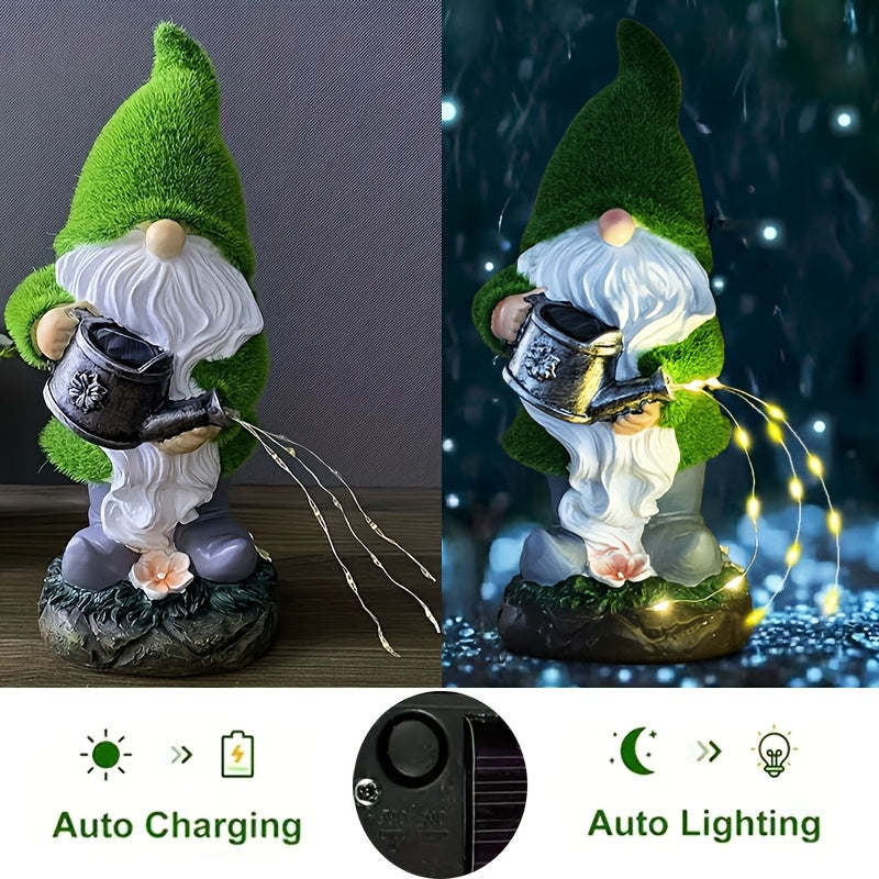 Resin Garden Gnome with LED Lights Solar Powered Outdoor Yard Decor