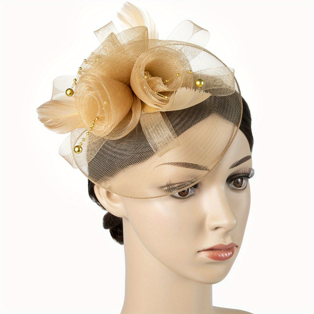 Women's Mesh Flower Faux Feather Fascinator for Tea Party Wedding Derby Hat