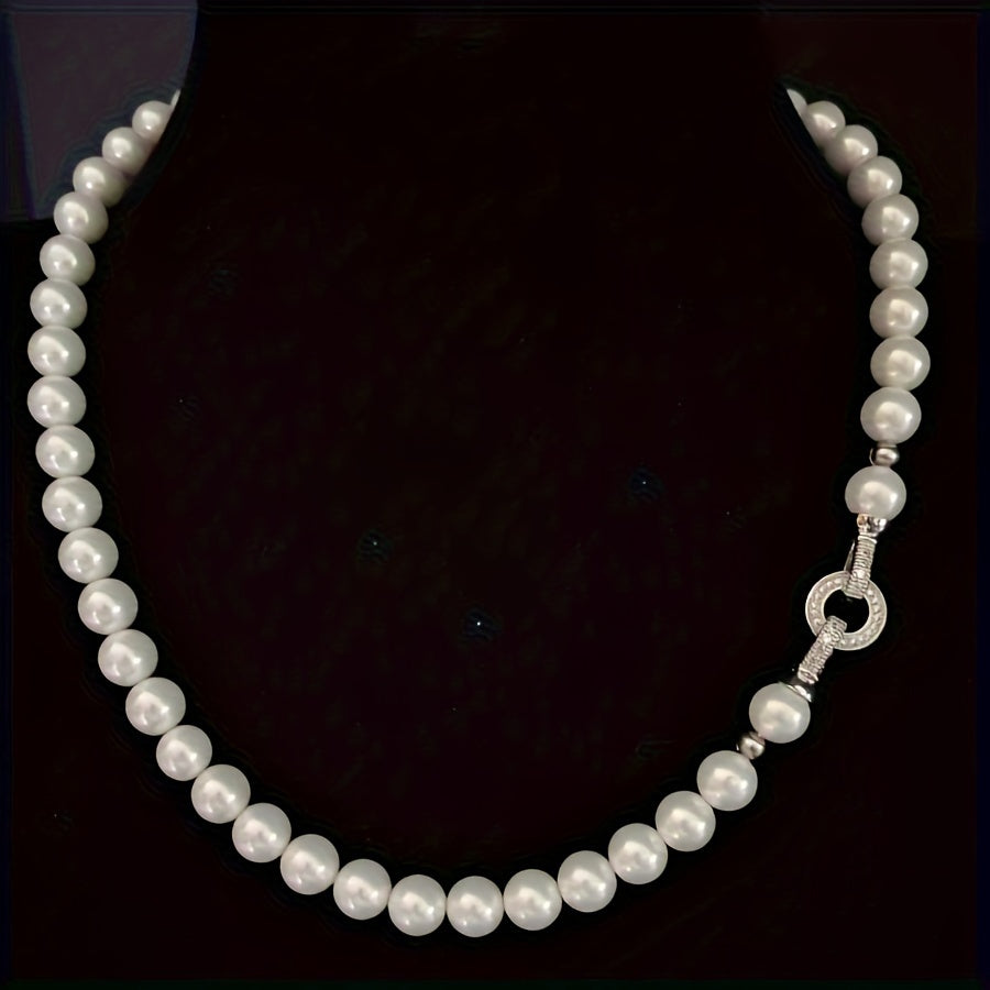 Unisex Freshwater Pearl Necklace 7-8mm Silver Round Buckle Elegant Gift Box