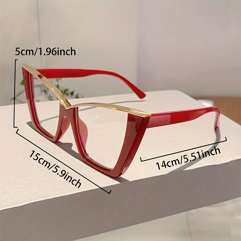 Women's Cat Eye Glasses Large Frame Clear Non-Prescription Metal Eyewear for Everyday Wear