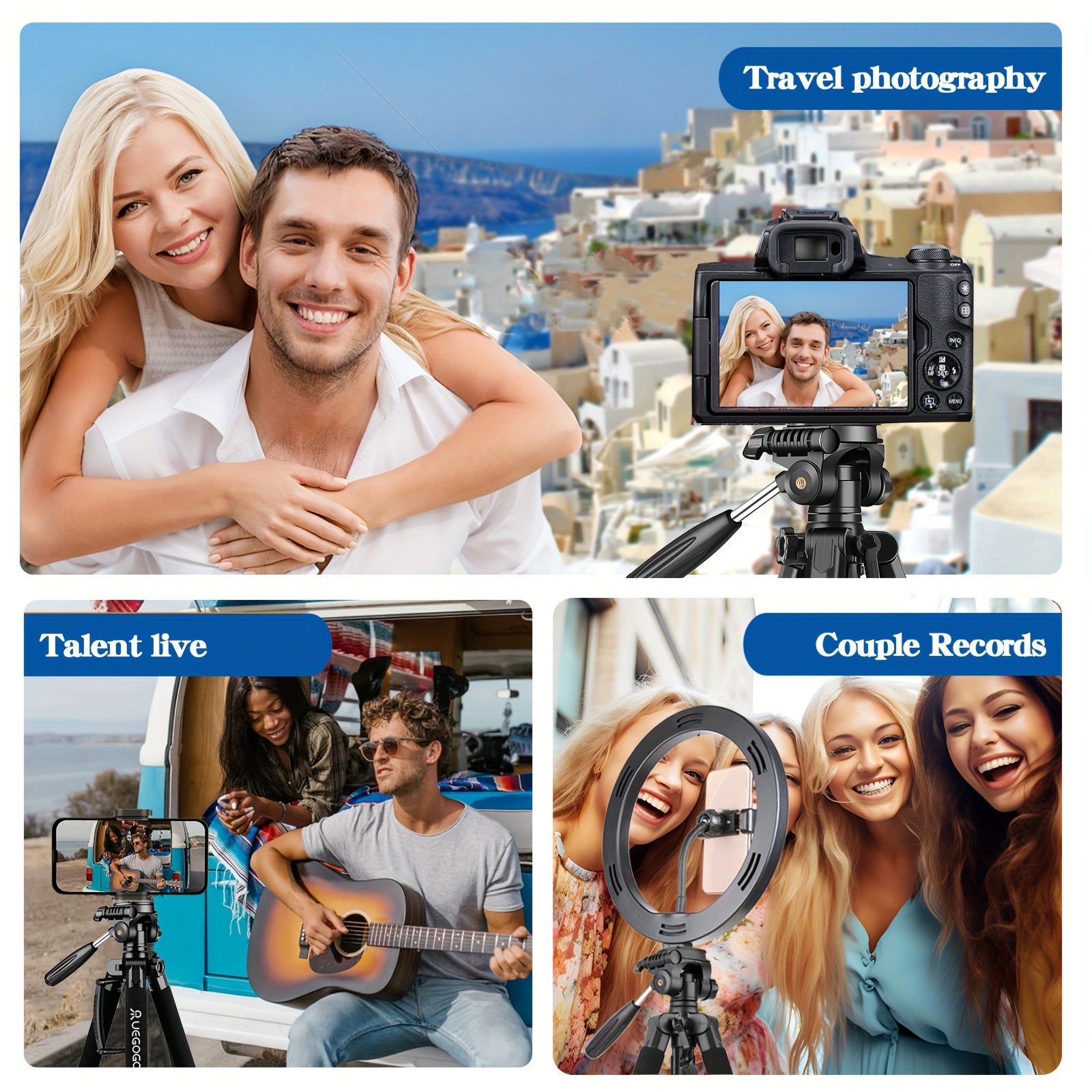 60-Inch Aluminum Tripod with 360-Degree Ball Head for Cameras and Smartphones Black