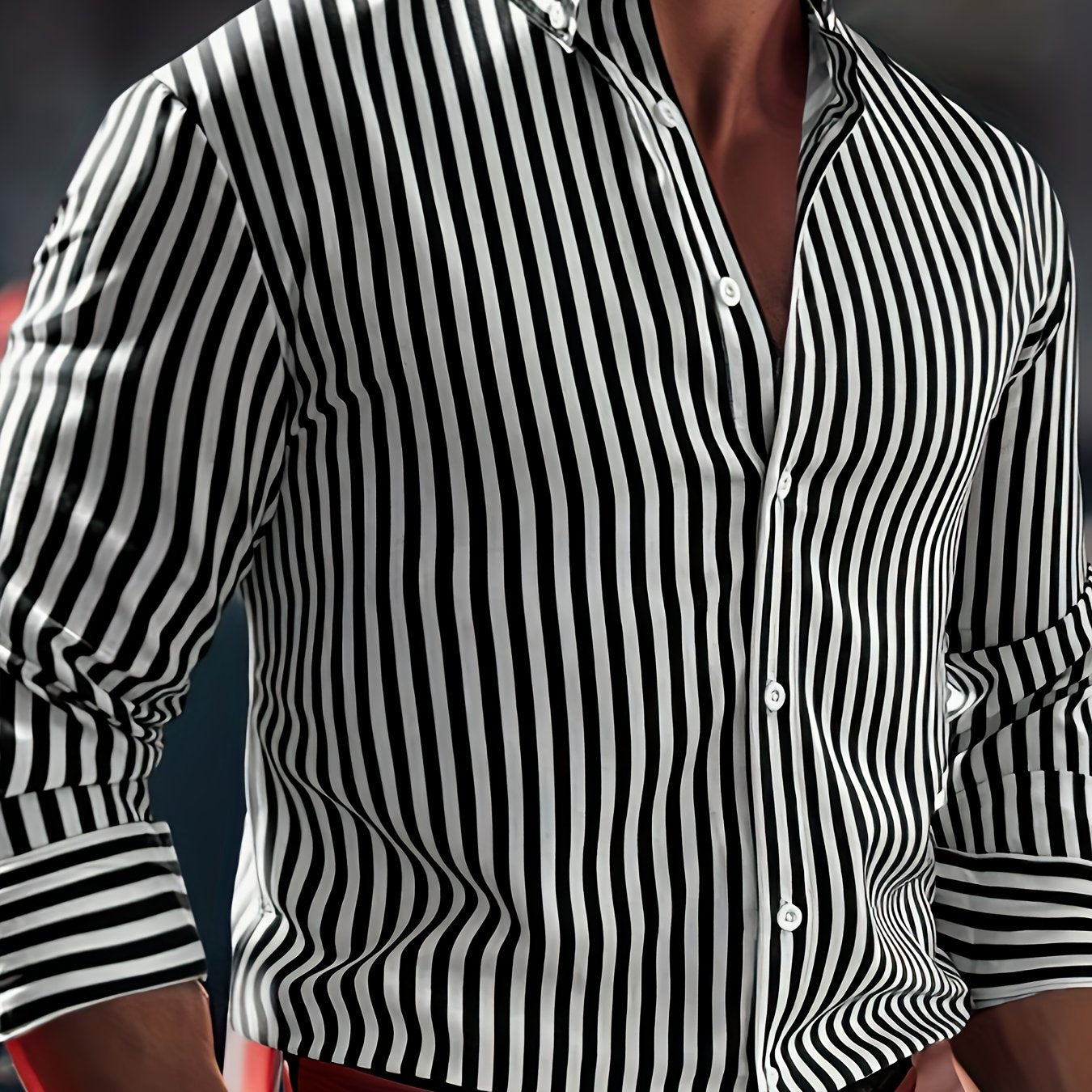 Men's Striped Long Sleeve Shirt Casual Woven Polyester Spandex All-Season Regular Fit