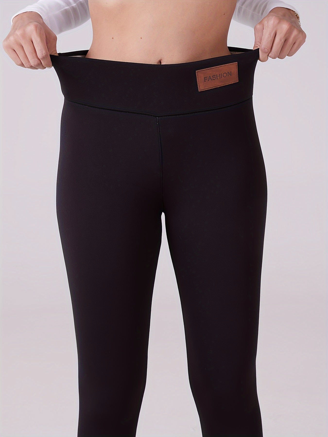 Women's Plus Size Fleece-Lined High Waist Winter Leggings Polyester Stretch Pants