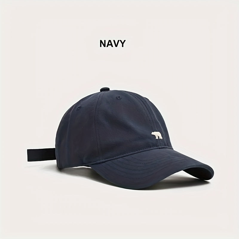 Unisex Cotton Baseball Cap with Embroidered Polar Bear Adjustable Strap Casual Style