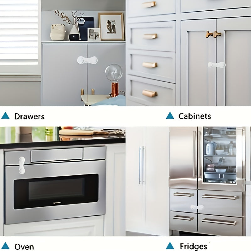 Set of 12 White Cabinet Door Locks with Adhesive Secure Drawer and Cupboard Locks