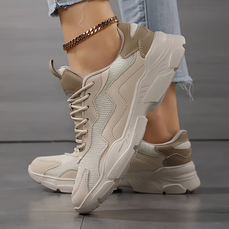 Женские кроссовки Mesh и синтетика casual низкий топ на шнуровке бежевый белый всесезонные