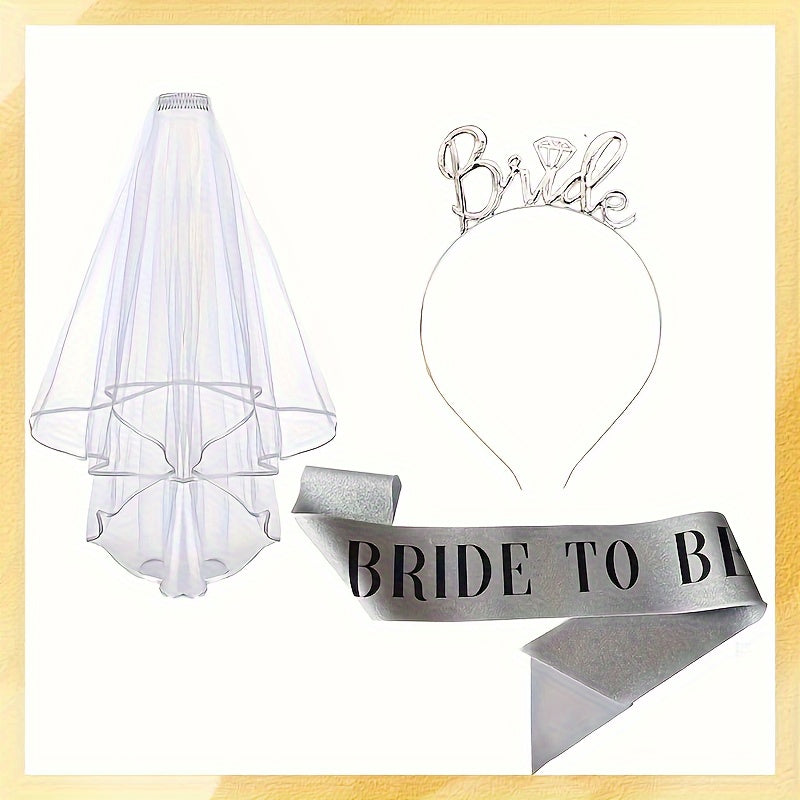 Bachelorette Party Accessories Luxe Veil Headband Sash Set for Bride-to-Be