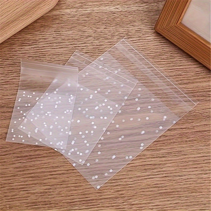 100 Pieces Frosted Self-Adhesive Clear Treat Bags with White Dots for Cakes Candies