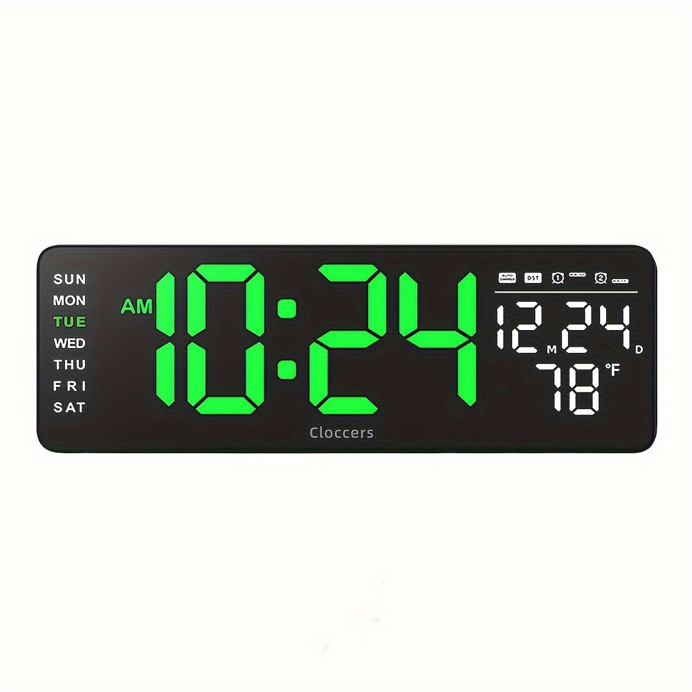 Large screen digital wall clock with indoor temperature date week display desk countdown timer 10-level brightness auto light LED dual alarm remote
