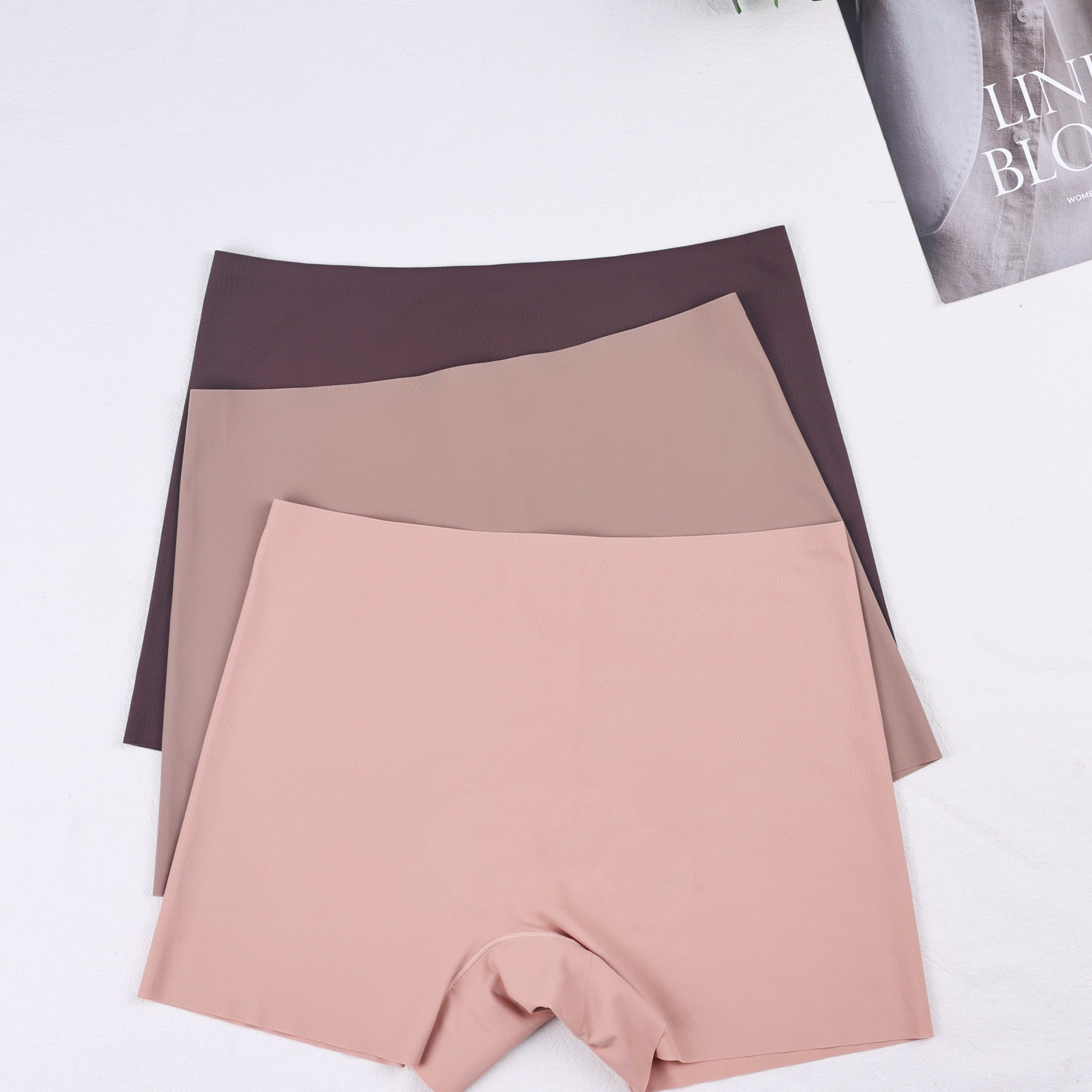 Women Seamless Solid Boyshort Panties Soft Stretchy High Waist Underwear 3 Pack