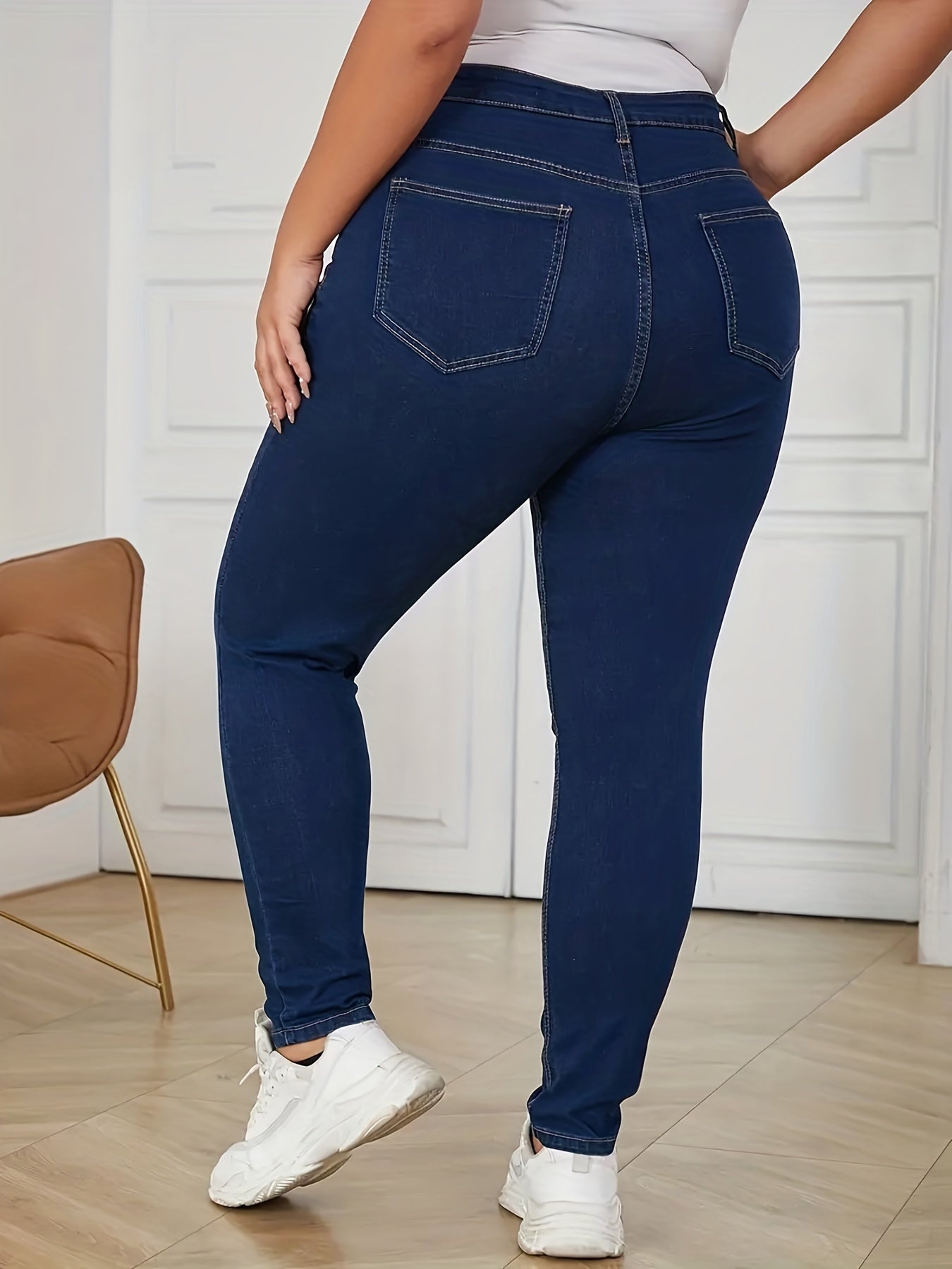 Plus Size Ripped High Rise Skinny Jeans Women Casual Stretch Denim