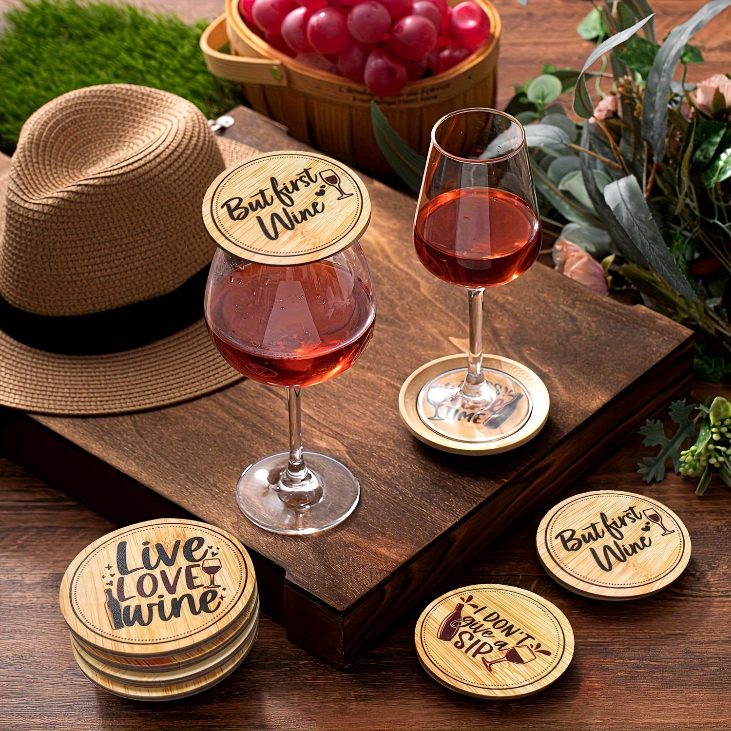 Set of 8 Bamboo Wine Glass Covers Bug Protection Party Accessories No Electricity Needed