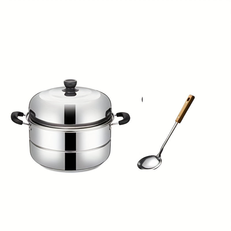 Stainless Steel Steamer Set 2/3 Layers with Stockpot and Ladle for Cooking and Soups