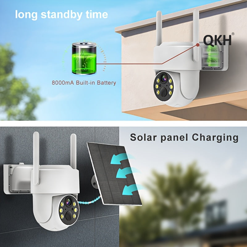 Tashqi WiFi xavfsizlik kamerası AI harakatni aniqlash bilan, rangli kechqurun ko‘rish, ikki tomonlama audio, suv o'tkazmaydigan, quyosh energiyasida ishlovchi