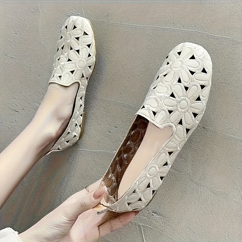Women's Flats Slip-On Loafers with Floral Embroidery and Soft Rubber Sole