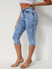 Plus Size Women's Tie-Dye High-Waisted Cropped Pants Stretchy Pants