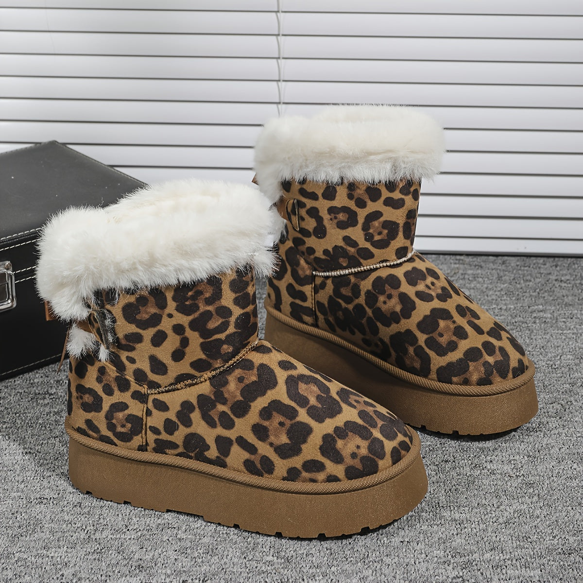 Women's Leopard Print Snow Boots Cozy Plush Lined Slip-Resistant Durable