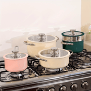 Stainless Steel Cookware Set with Sauce Pan Soup Pot Casserole and Steamer in Beige White Pink Green