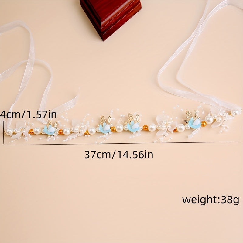 Girls White Plastic Floral Headband for Performances and Vacations