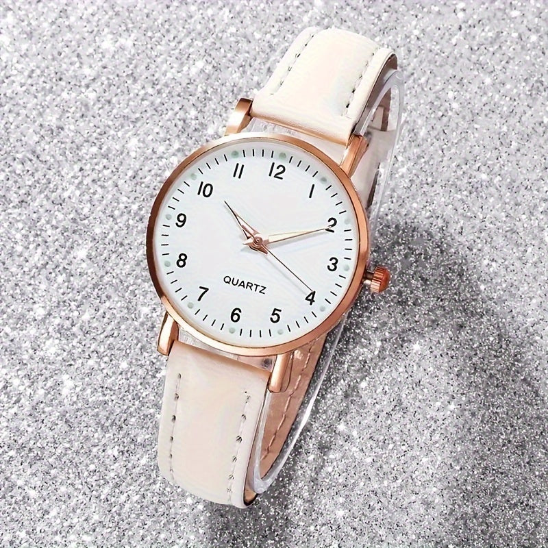 Six Women's Quartz Watches with PU Leather Bands and Butterfly Jewelry Set