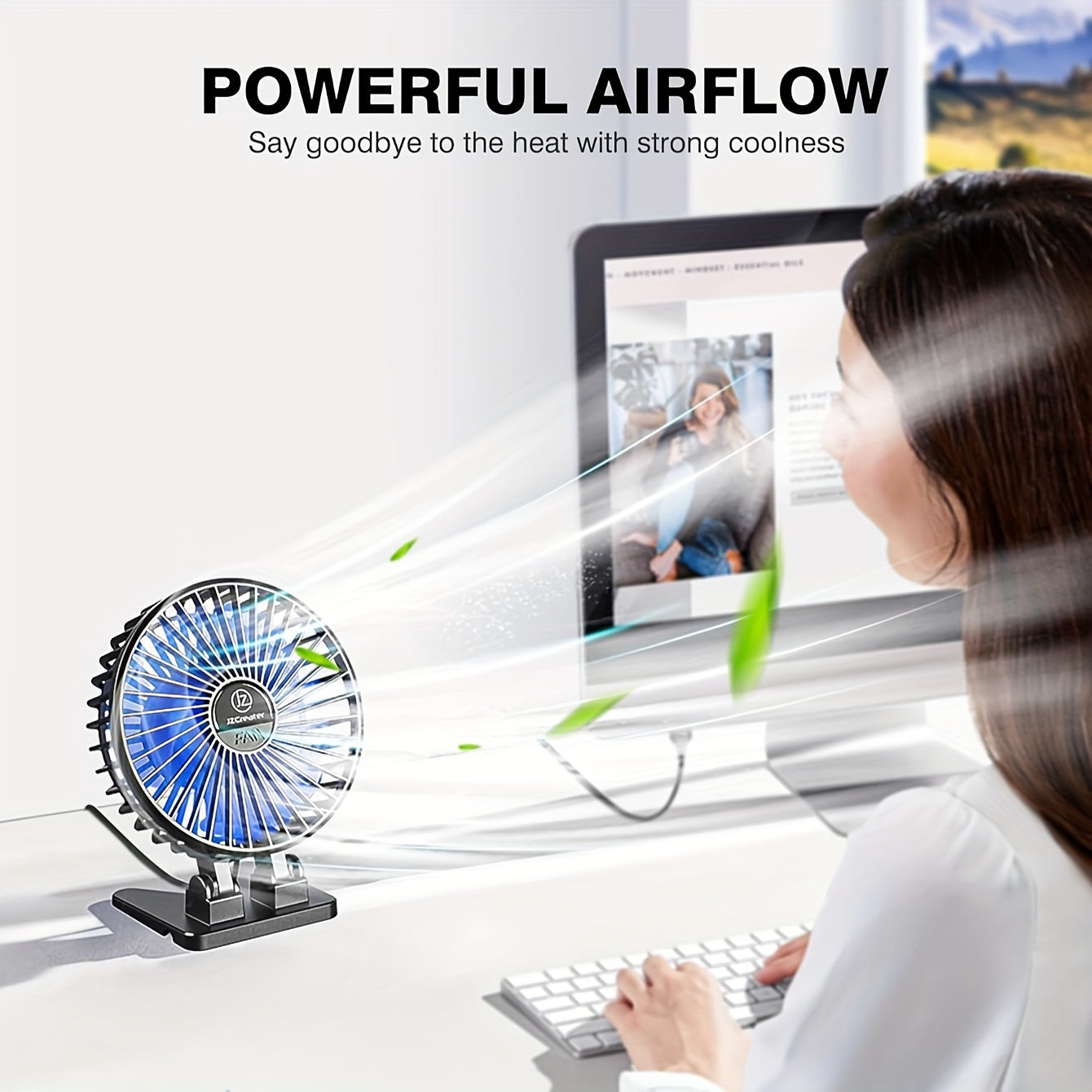 Mini USB Desk Fan Black Blue 3 Speed Portable Cooling for Home Office Travel