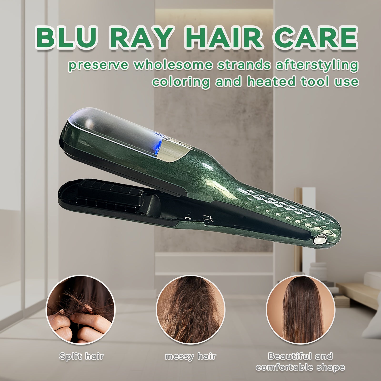 USB orqali zaryadlanadigan soch qirqish mashinasi yumshoq, sog'lom sochlar uchun - yashil, ikki pichoqli, portativ bo'lak soch va zararlangan sochlarni olib tashlovchi