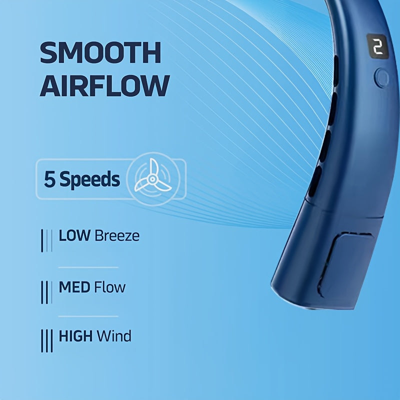 Hands-Free Neck Fan with LED Display, Rechargeable Bladeless Personal Cooling