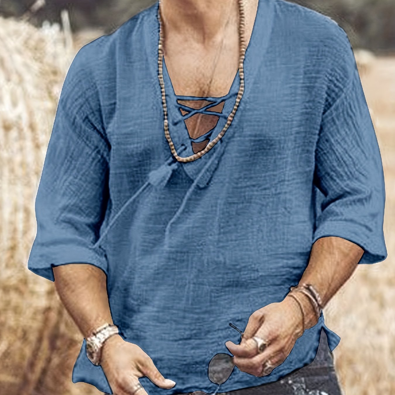 Men's Cotton V-Neck T-Shirt for Summer Casual Beach Wear