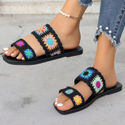 Women's Colorful Lace Crochet Bohemian Flat Sandals Beach Travel Slippers