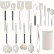15-Piece Silicone Kitchen Utensil Set with Stainless Steel Handles for Cooking