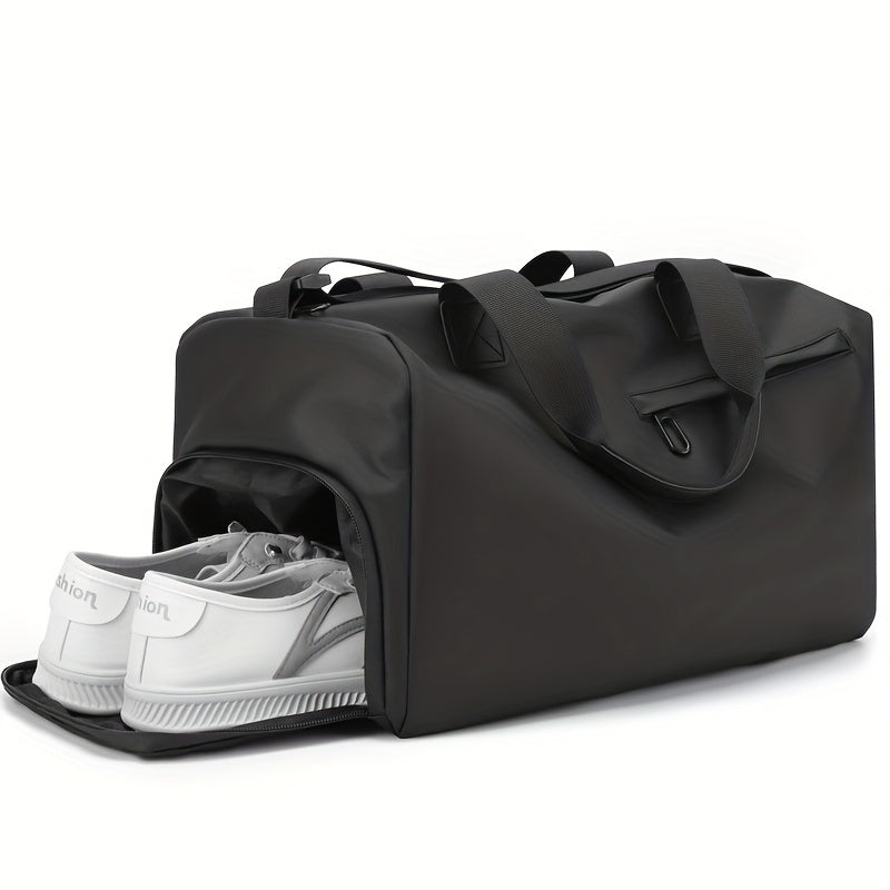 Black Waterproof Gym Bag with Shoe Compartment Durable Polyester for Travel and Fitness